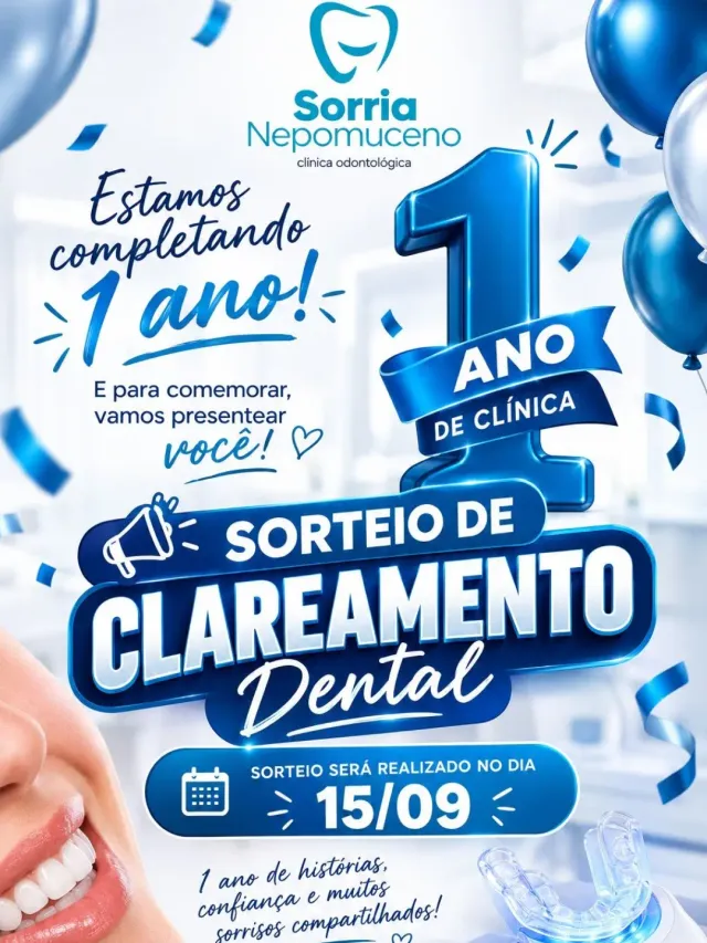 Sorteio de clareamento dental no aniversário de 1 ano da clínica